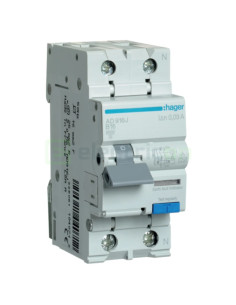 RCBO - Siguranță automată - Disjunctor cu protecție diferențială - tip A curba B 16A 30mA 6kA 1P+N 2M Hager AD916J