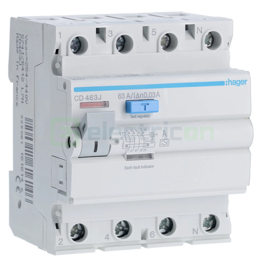 Intreruptor diferential 63A/30mA Hager - CD463J