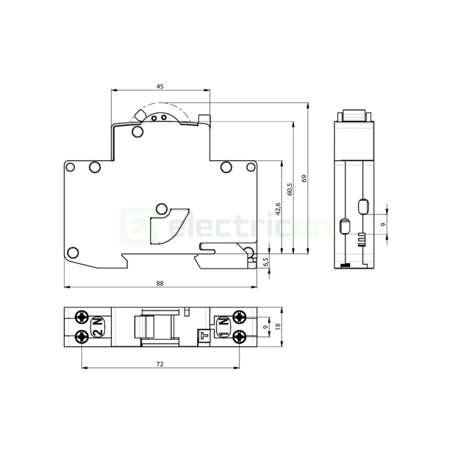 RCBO - Siguranță automată - Disjunctor cu protecție diferențială - tip A curba B 6A 30mA 6kA 1P+N 2M KZS-1M ETI 002175201