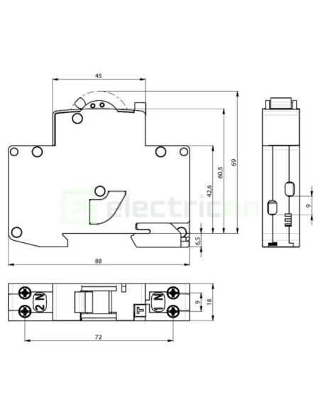 RCBO - Siguranță automată - Disjunctor cu protecție diferențială - tip A curba B 6A 30mA 6kA 1P+N 2M KZS-1M ETI 002175201
