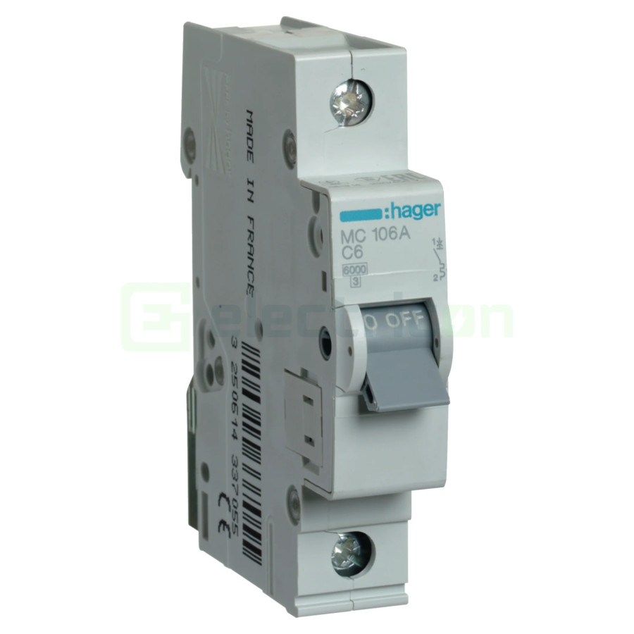 MCB - Siguranță automată - disjunctor - curba C 6A 6kA 1P 1M Hager MC106A