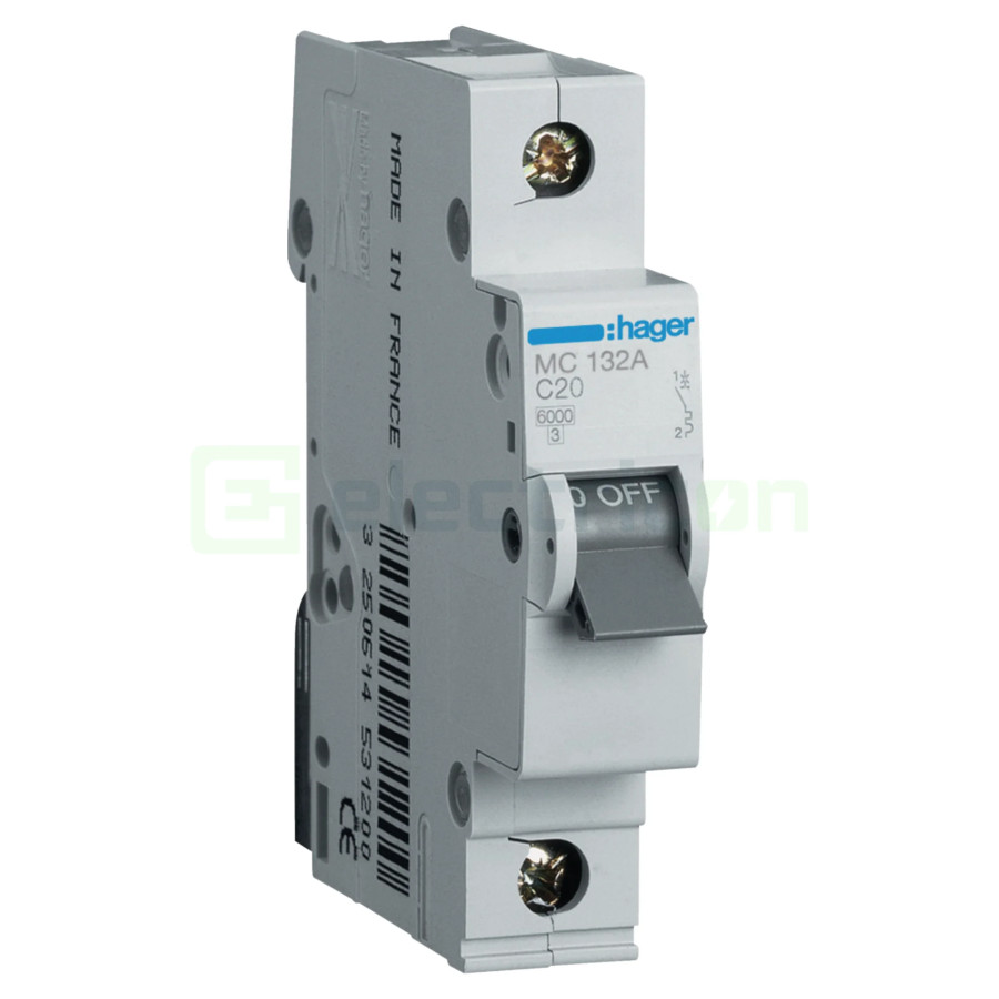 MCB - Siguranță automată - disjunctor - curba C 32A 6kA 1P 1M Hager MC132A