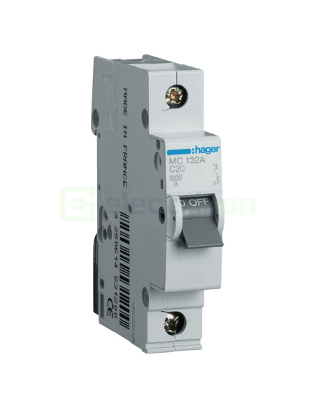 MCB - Siguranță automată - disjunctor - curba C 32A 6kA 1P 1M Hager MC132A