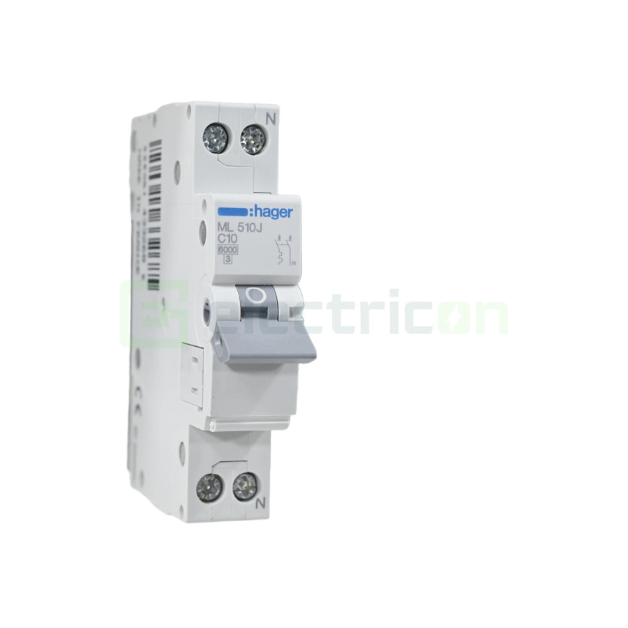MCB - Siguranță automată - disjunctor - curba C 10A 6kA 1P+N 1M Hager ML510J