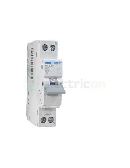MCB - Siguranță automată - disjunctor - curba C 10A 6kA 1P+N 1M Hager ML510J