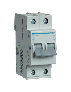 MCB - Siguranță automată - disjunctor - curba C 16A 6kA 2P 2M Hager MC216A