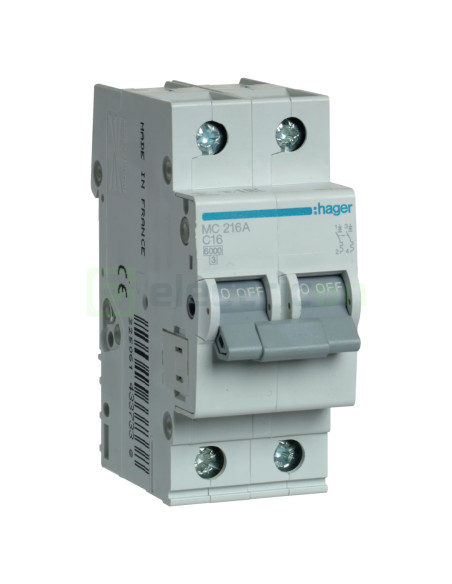 MCB - Siguranță automată - disjunctor - curba C 16A 6kA 2P 2M Hager MC216A