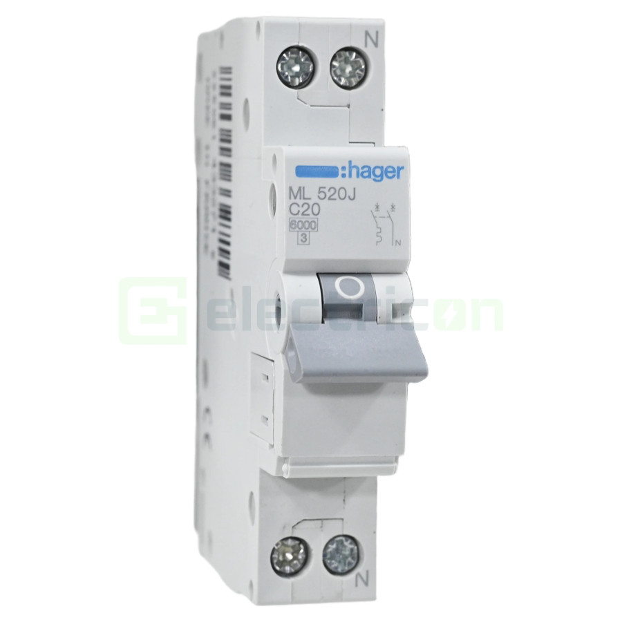 MCB - Siguranță automată - disjunctor - curba C 20A 6kA 1P+N 1M Hager ML520J