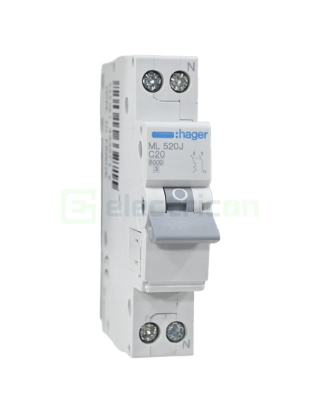 MCB - Siguranță automată - disjunctor - curba C 20A 6kA 1P+N 1M Hager ML520J