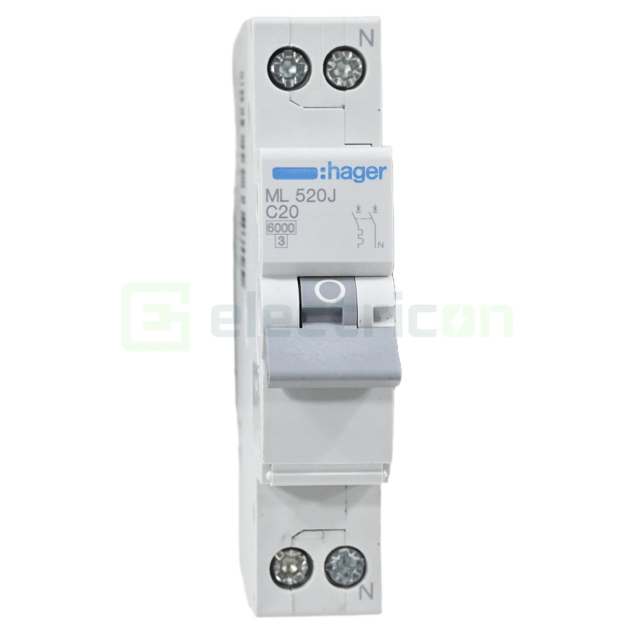 MCB - Siguranță automată - disjunctor - curba C 20A 6kA 1P+N 1M Hager ML520J