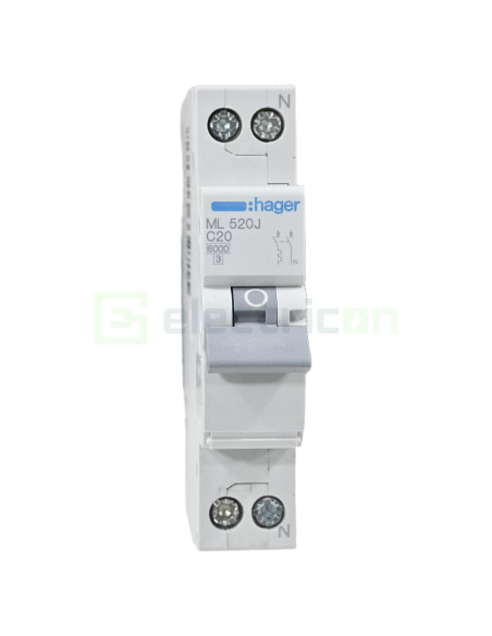 MCB - Siguranță automată - disjunctor - curba C 20A 6kA 1P+N 1M Hager ML520J
