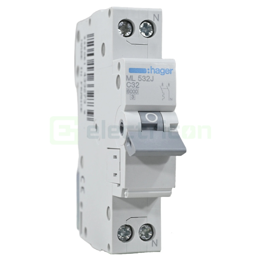 MCB - Siguranță automată - disjunctor - curba C 32A 6kA 1P+N 1M Hager ML532J