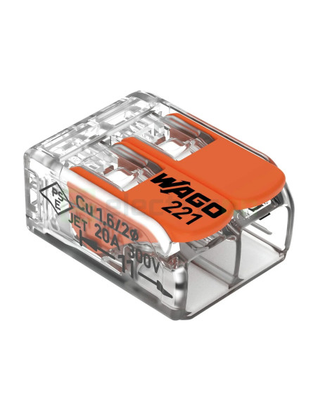 Conector Wago 4mm² Clemă legătură doză pentru cablu lițat, 2x4mm², Wago, 221-412 – montaj rapid și sigur în aplicații electrice