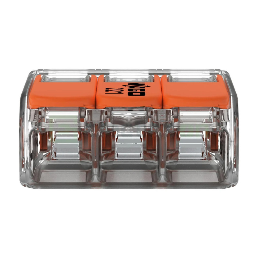Conector Wago 4mm² Clemă legătură doză pentru cablu lițat, 3x4mm², Wago, 221-413 – montaj rapid și sigur în aplicații electrice