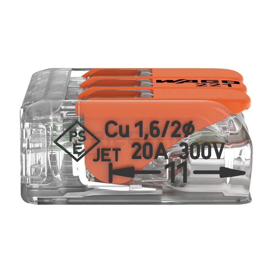 Conector Wago 4mm² Clemă legătură doză pentru cablu lițat, 3x4mm², Wago, 221-413 – montaj rapid și sigur în aplicații electrice
