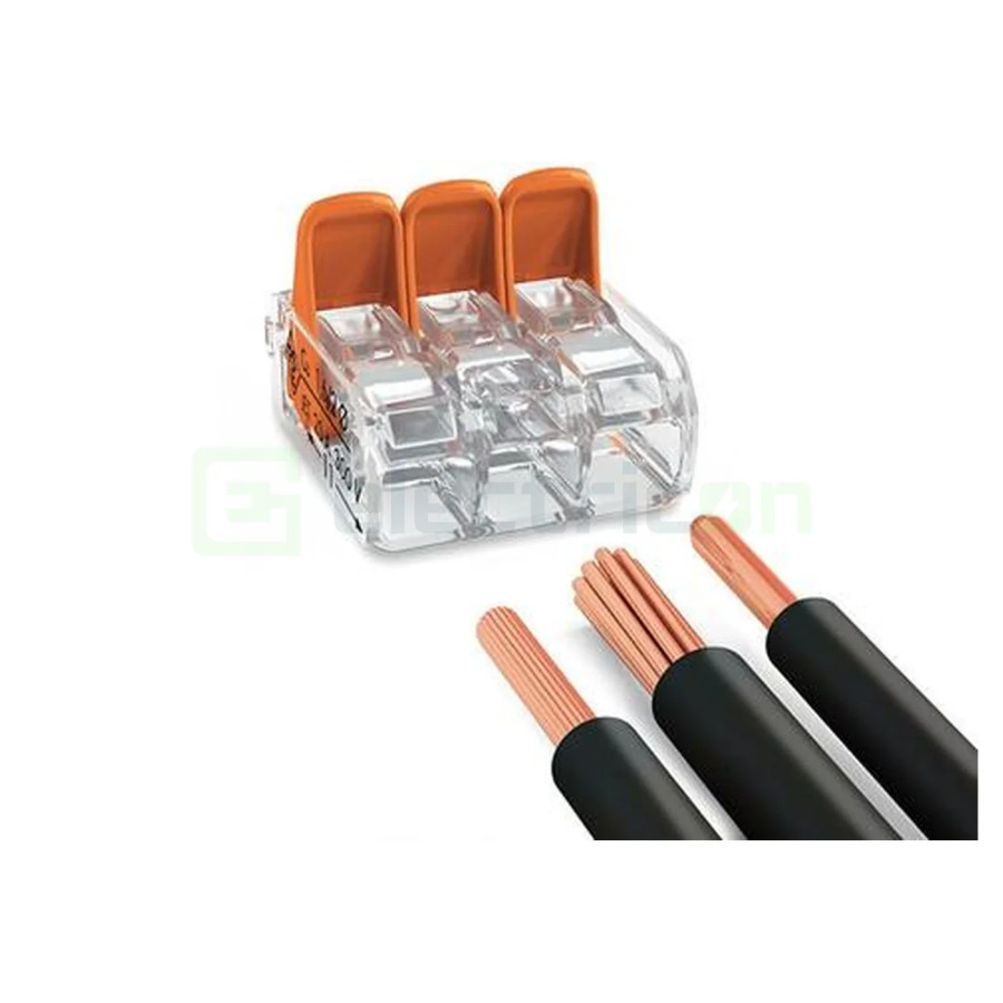 Conector Wago 4mm² Clemă legătură doză pentru cablu lițat, 5x4mm², Wago, 221-415 – montaj rapid și sigur în aplicații electrice