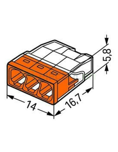 Conector Wago 5mm² Clemă legătură doză, 3x2,5mm², PUSH-Wire, Wago, 2273-203 – montaj rapid și sigur în aplicații electrice diver