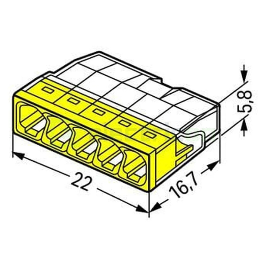 Conector Wago 5mm² Clemă legătură doză, 5x2,5mm², PUSH-Wire, Wago, 2273-205 – montaj rapid și sigur în aplicații electrice diver