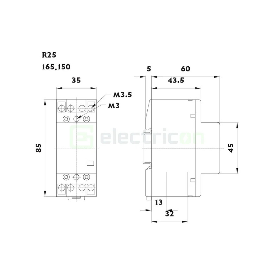 ETI Contactor modular 4P 2 module 25A releu de înaltă performanț