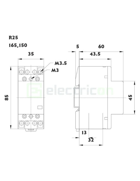 ETI Contactor modular 4P 2 module 25A releu de înaltă performanț
