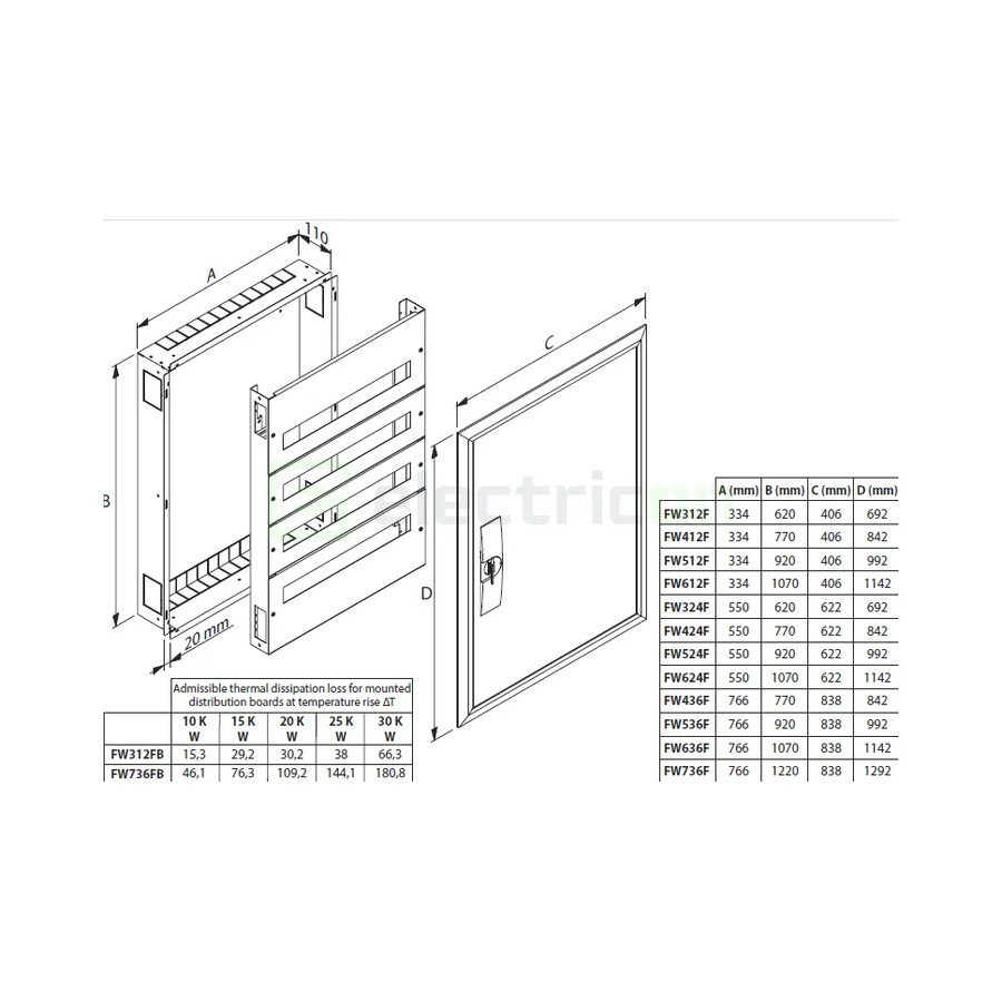 Tablou electric metalic, incastrat, 96 module, 4x24, cu plastroane, IP30, Hager, FW424F - Electricon.ro
