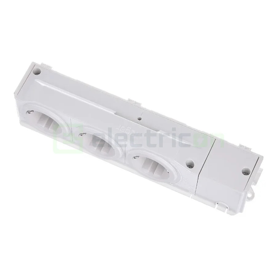 Priză triplă Schuko (priză șină DIN), universală, rotativă în 3 căi, înșurubat, Hager, VZ00AS - Electricon.ro