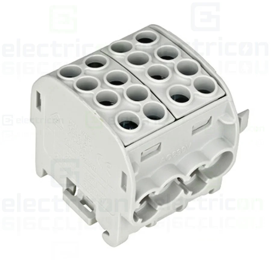 Clemă șir 35mm² Clema derivatie, 35mm²,Cu-Cu, 4 intrari-4 iesiri, gri, Schrack, IK026212 – montaj rapid și sigur în aplicații el