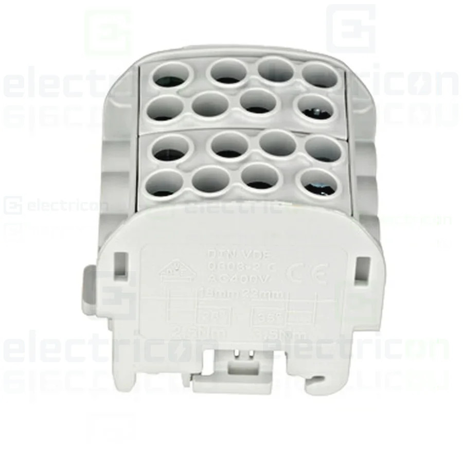 Clemă șir 35mm² Clema derivatie, 35mm²,Cu-Cu, 4 intrari-4 iesiri, gri, Schrack, IK026212 – montaj rapid și sigur în aplicații el