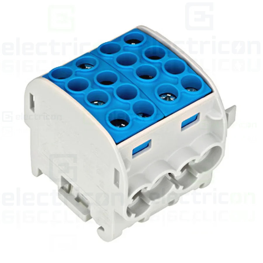 Clemă șir 35mm² Clema derivatie, 35mm²,Cu-Cu, 4 intrari-4 iesiri, albastru, Schrack, IK026222 – montaj rapid și sigur în aplicaț