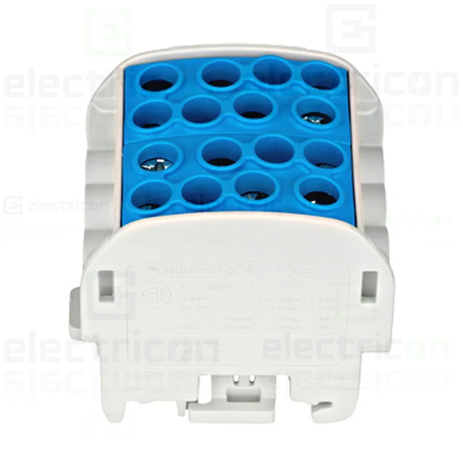 Clemă șir 35mm² Clema derivatie, 35mm²,Cu-Cu, 4 intrari-4 iesiri, albastru, Schrack, IK026222 – montaj rapid și sigur în aplicaț