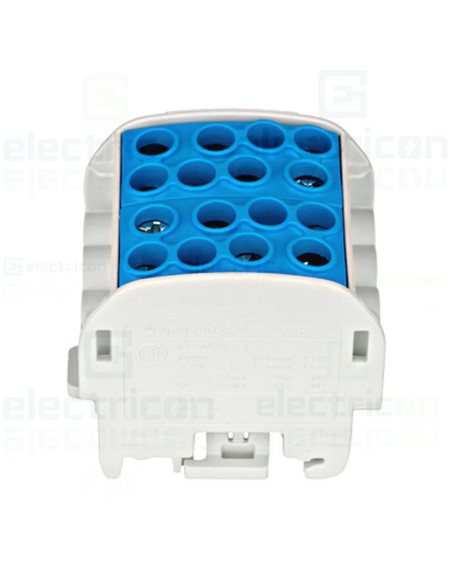 Clemă șir 35mm² Clema derivatie, 35mm²,Cu-Cu, 4 intrari-4 iesiri, albastru, Schrack, IK026222 – montaj rapid și sigur în aplicaț