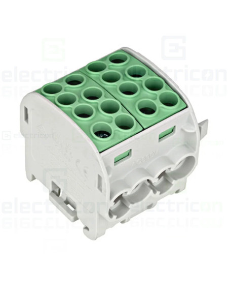 Clemă șir 35mm² Clema derivatie, 35mm²,Cu-Cu, 4 intrari-4 iesiri, galben/verde, Schrack, IK026232 – montaj rapid și sigur în apl