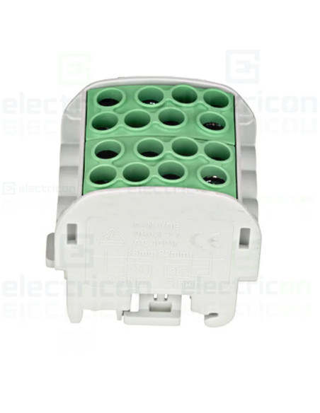 Clemă șir 35mm² Clema derivatie, 35mm²,Cu-Cu, 4 intrari-4 iesiri, galben/verde, Schrack, IK026232 – montaj rapid și sigur în apl