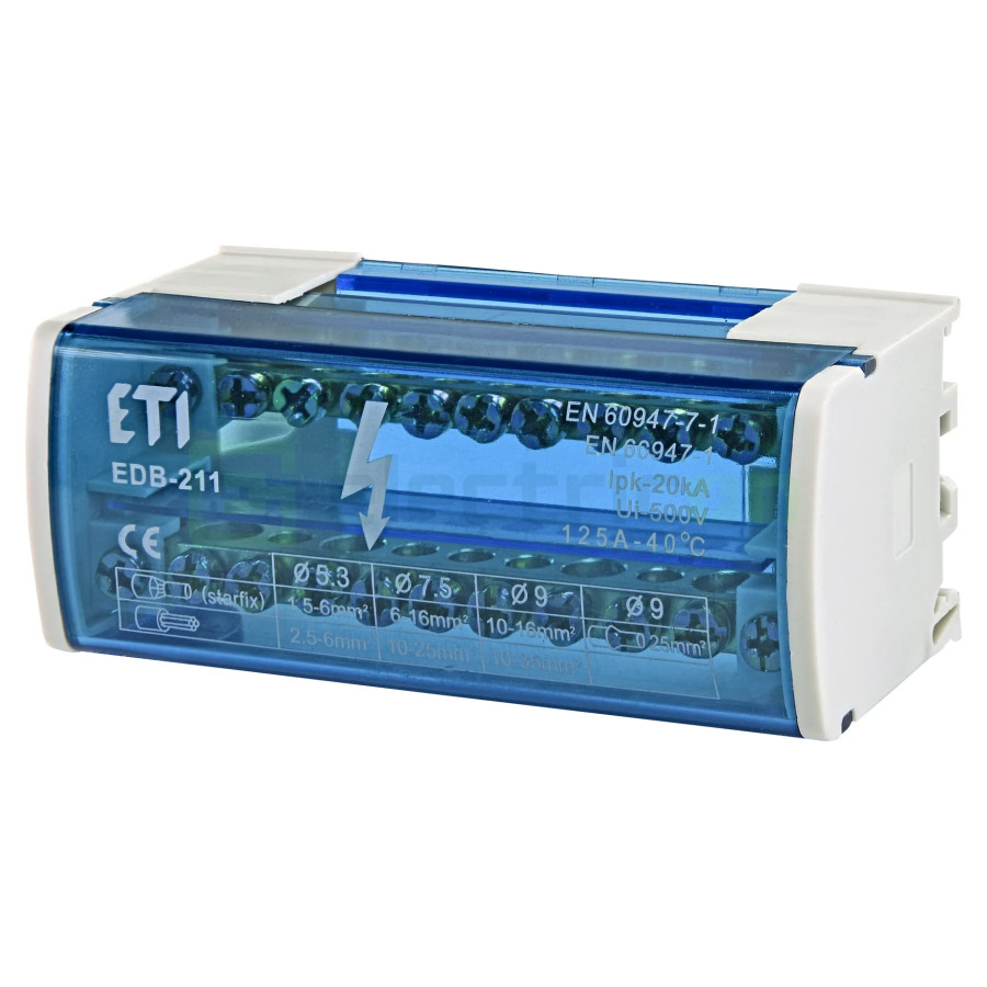 Bloc de distribuție - Distribuitor - 2P 125A 11 conexiuni 16mm² - ETI 001102301