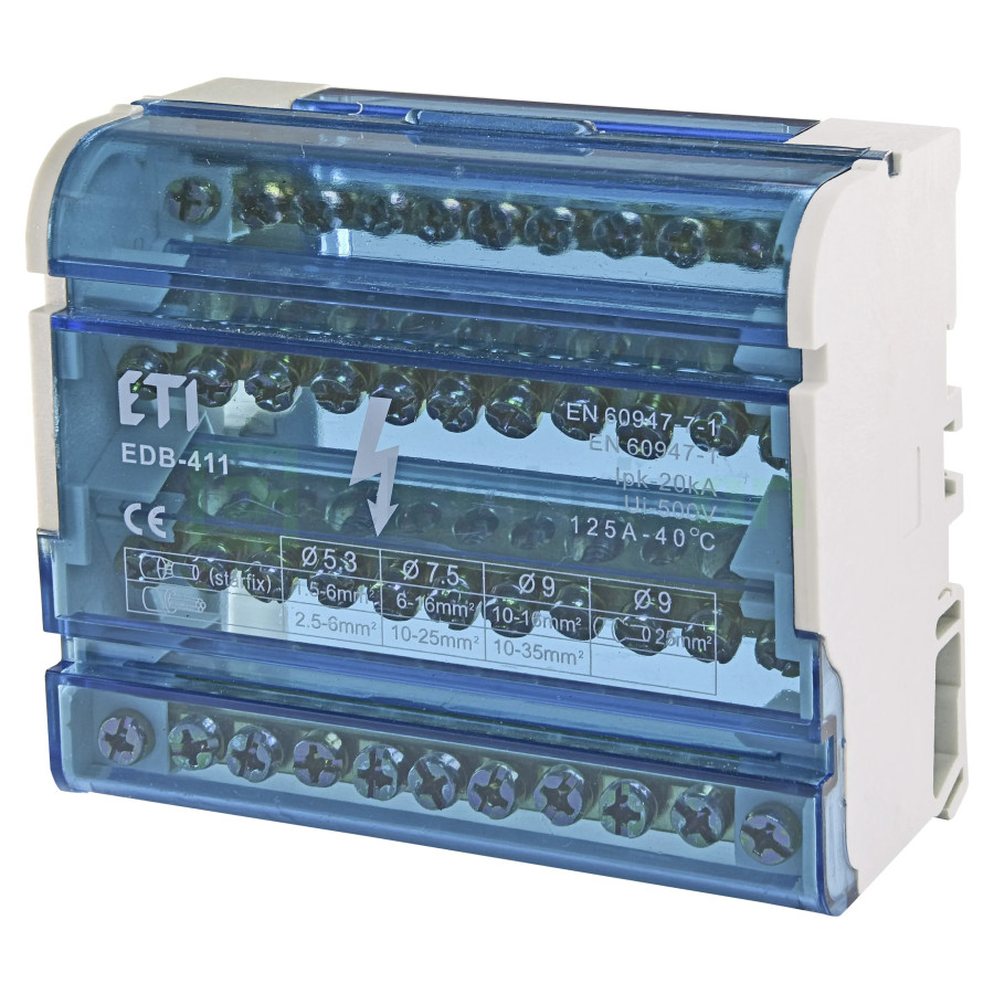 Bloc de distribuție - Distribuitor - 4P 125A 11 conexiuni 16mm² - ETI 001102304