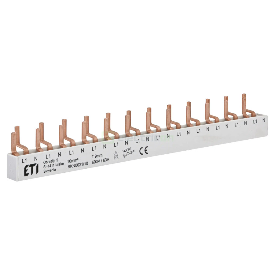 Bareta alimentare (busbar), 1P+N, tip pin, 12 module, 63A, ETI
