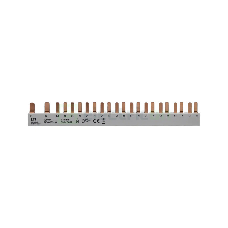 Bareta alimentare (busbar), 1x RCCB 1P+N pin, 12 module MCB,1P+N/2P tip pin, 10mmp, 63A, ETI