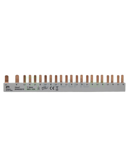 Bareta alimentare (busbar), 1x RCCB 1P+N pin, 12 module MCB,1P+N/2P tip pin, 10mmp, 63A, ETI