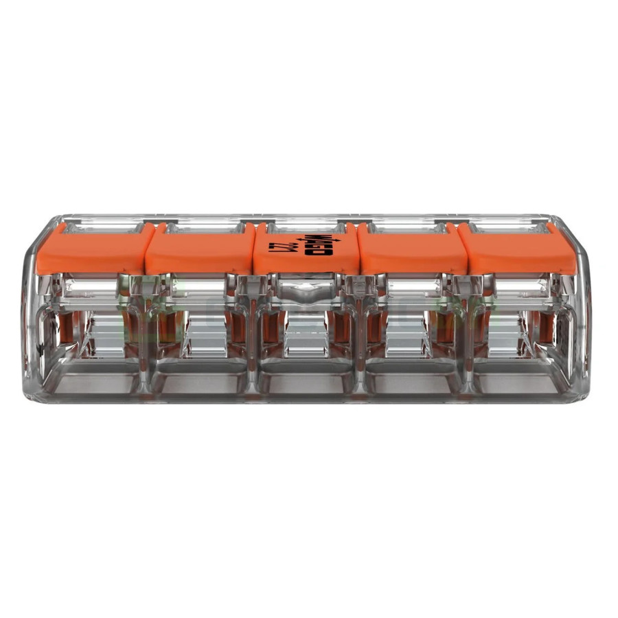 Conector Wago 6mm² Clemă legătură doză pentru cablu lițat, flexibil cu clapetă, 5x6mm², Wago, 221-615 – montaj rapid și sigur în