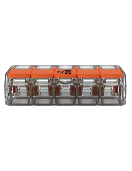 Conector Wago 6mm² Clemă legătură doză pentru cablu lițat, flexibil cu clapetă, 5x6mm², Wago, 221-615 – montaj rapid și sigur în