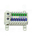 Clemă de derivație - Cu-Cu - 1P - 8 conexiuni (1x25mm² / 7x6mm²) - IK02 - 76A - albastru/verde - Schrack - IK021080