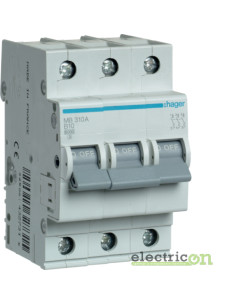 MCB - Siguranță automată - disjunctor - curba B 10A 6kA 3P 3M Hager MB310A