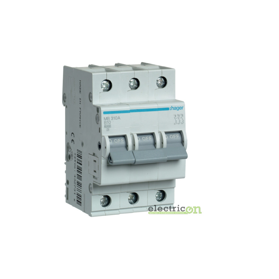MCB - Siguranță automată - disjunctor - curba B 10A 6kA 3P 3M Hager MB310A