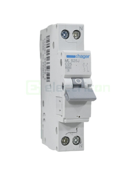 MCB - Siguranță automată - disjunctor - curba C 25A 1P+N 6kA 1M Hager ML525J