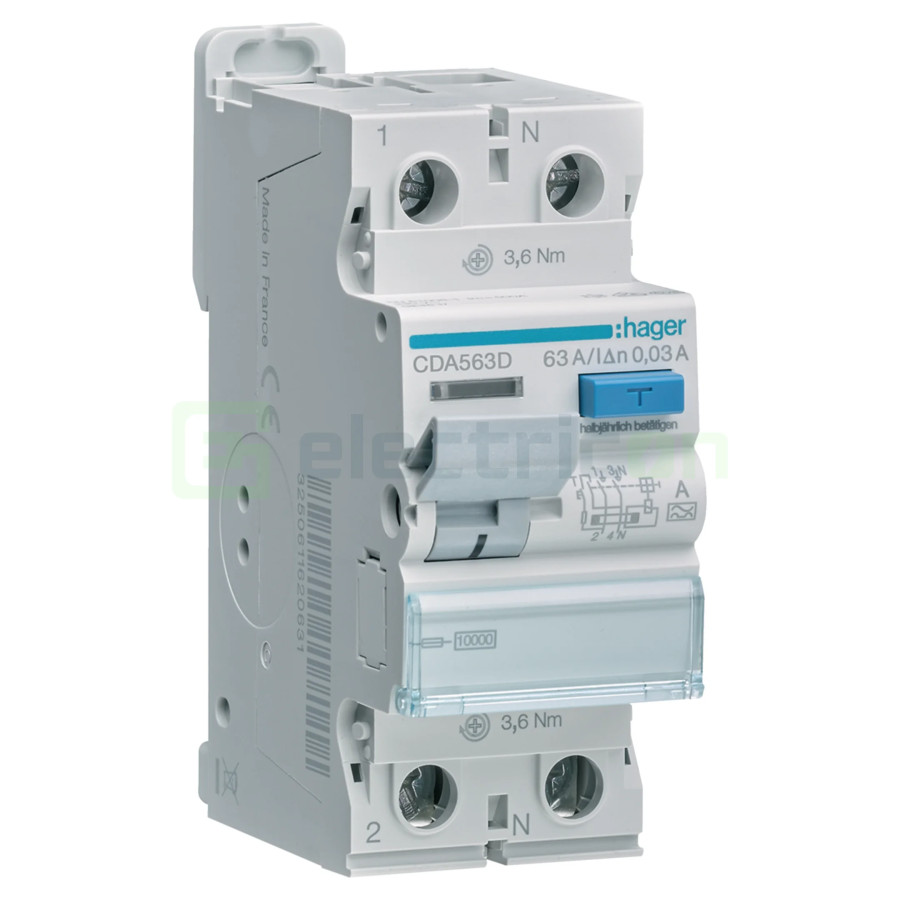 Diferential 63A/30mA Hager - CDA563D