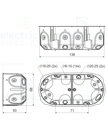 Doza aparataj cu fixare pe gips-carton, IP30, 2 module 64x50, Kopos, KPL 64-50/2LD_NA