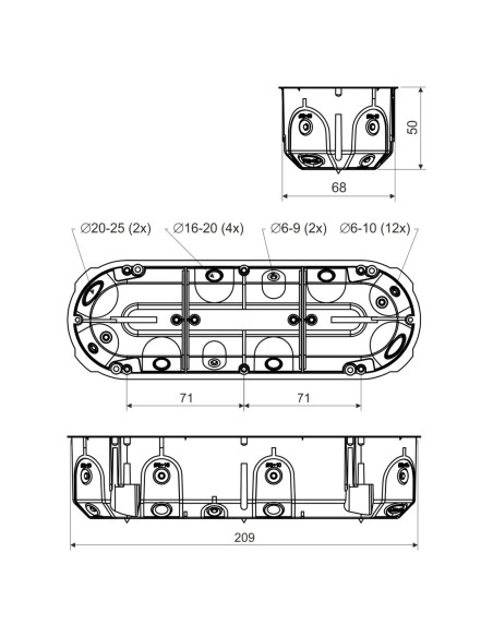 Doza aparataj cu fixare pe gips-carton, IP30, 3 module 64x50, Kopos, KPL 64-50/3LD_NA