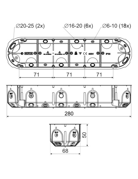Doza aparataj cu fixare pe gips-carton, IP30, 4 module 64x50, Kopos, KPL 64-50/4LD