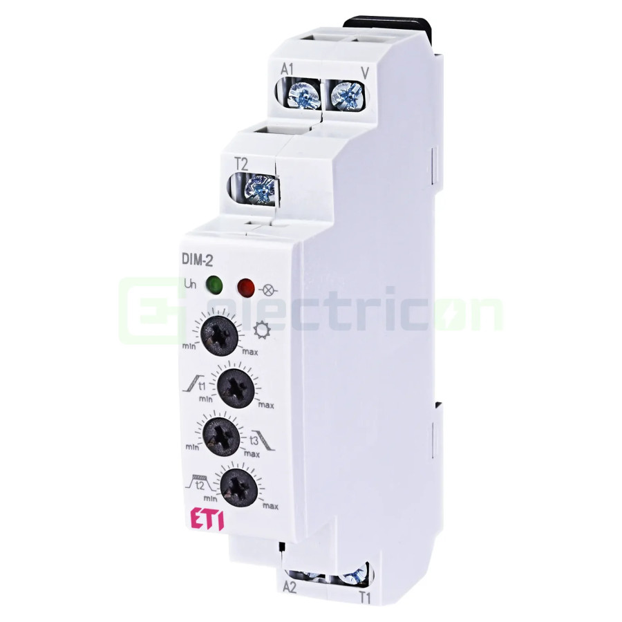 Releu - Comutator crepuscular și automat scară - 230VAC reglabil 0-10min 1ND 2A DIM-2 - ETI - 002470009
