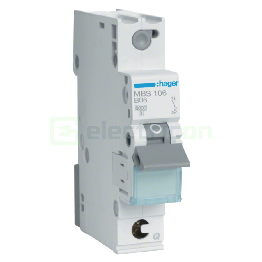 MCB - Siguranță automată - disjunctor - curba B 6A 6kA 1P 1M QuickConnect Hager MBS106